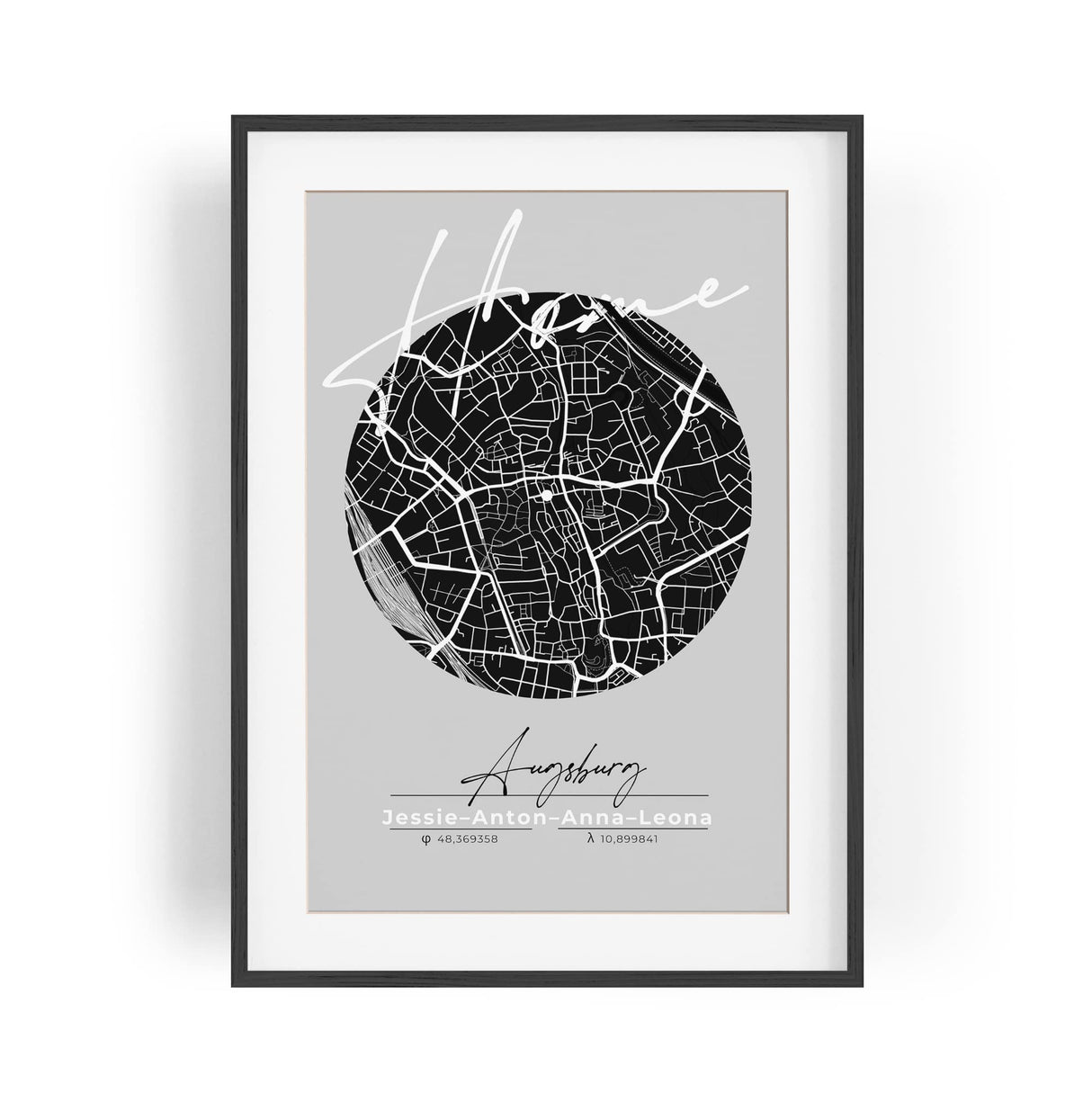 Paul Sinus personalisierter Bilderrahmen mit deinen GPS Koordinaten und Namen. 30cm x 42cm Holz Wechselrahmen mit Glas und Passepartout. Individueller Stadtplan. (ohne Rahmen)