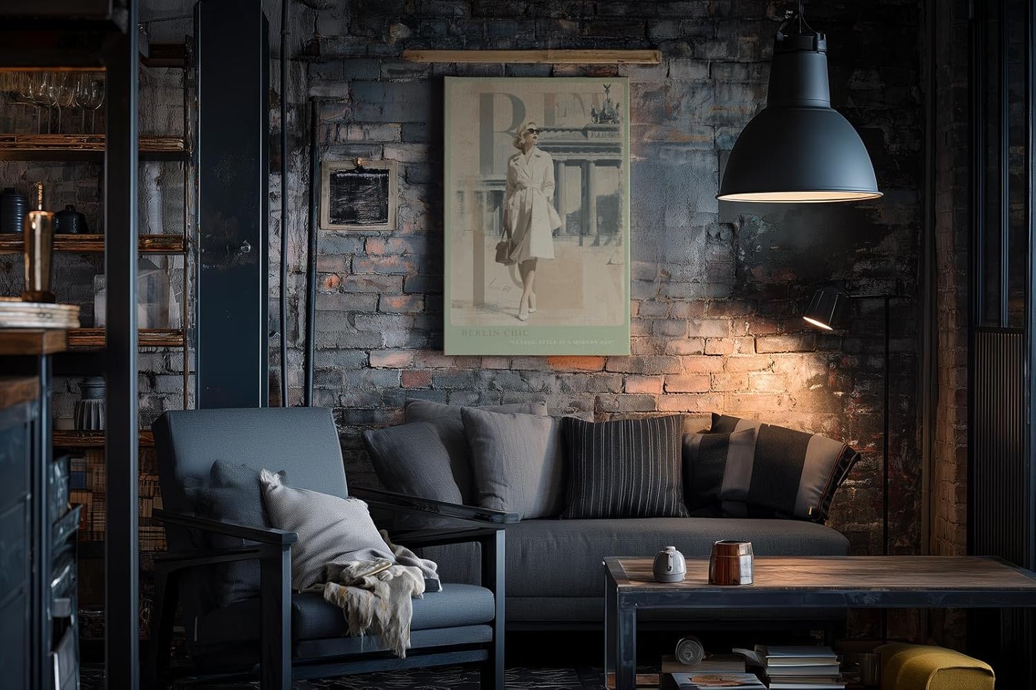 Paul Sinus Wandbild in 40x60cm Berlin Chic Frau im weißen Mantel vor Brandenburger Tor klassische Eleganz auf Leinwand