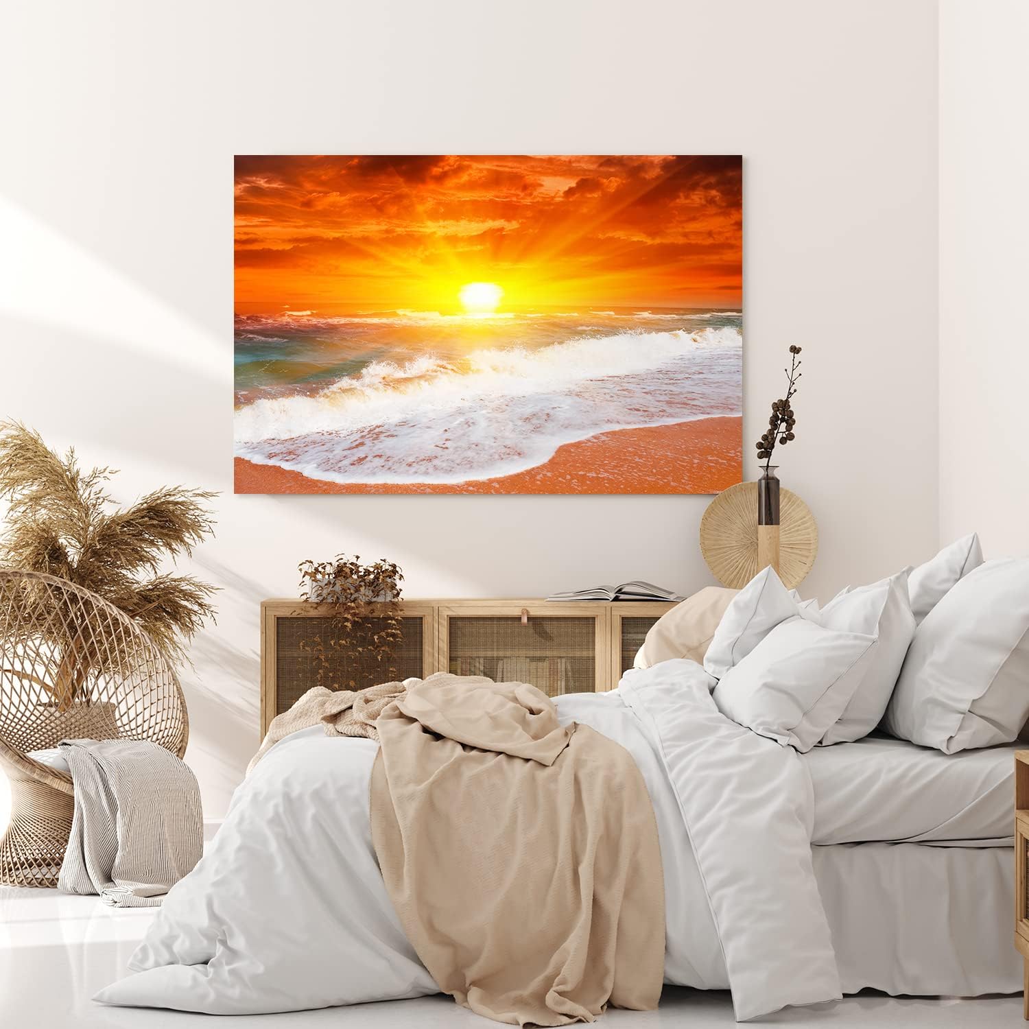 Paul Sinus Wandbild 120x80cm Sonnenuntergang Meer Ozean Strand Horizont Rot Sonne