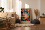 Paul Sinus Wandbild in 40x60cm The Face of Bloom Ausdrucksvolles Frauengesicht kunstvoll umrahmt von bunten Blüten und farbenfrohen Mustern für moderne Raumgestaltung