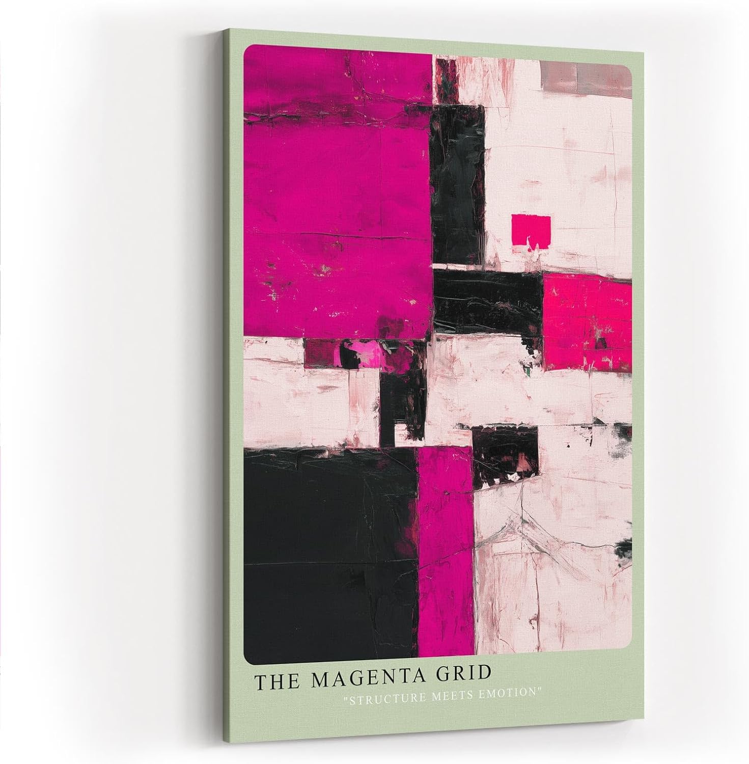Paul Sinus Wandbild in 40x60cm The Magenta Grid – Strukturiertes abstraktes Kunstwerk in Pink, Schwarz und Weiß mit dynamischer Wirkung