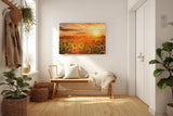 Sinus Art Wandbild 120x80cm Feld voller Sonnenblumen im goldenen Licht eines spektakulären Sonnenuntergangs