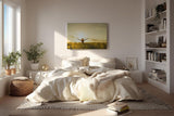 Sinus Art Wandbild 120x80cm Stimmungsvolle Silhouette einer Frau mit erhobenen Armen in einem goldenen Weizenfeld