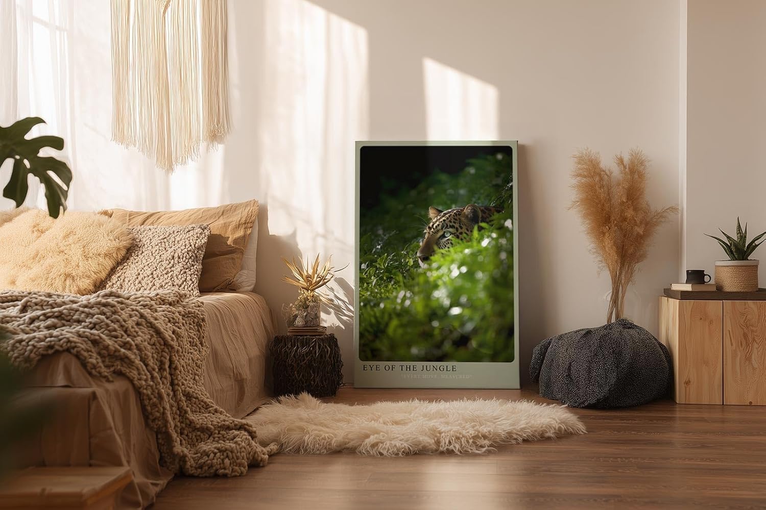 Paul Sinus Wandbild in 40x60cm Eye of the Jungle – Leopard im dichten Grün, seitlich aus dem Schatten auftauchend