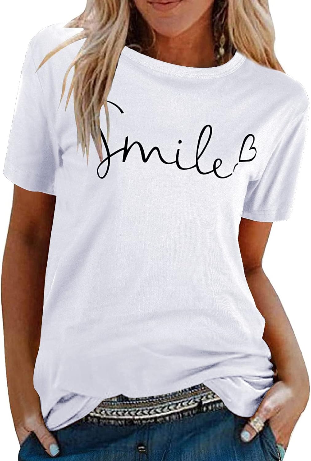 Tuopuda T-Shirt Damen Sommer Oberteile Rundhals Kurzärmeliges Print Bluse Basic Shirt Bequem Baumwolle Tunika Tee Tops Schlank Hemd für Frühling Sommer Herbst