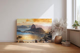 Sinus Art Wandbild 120x80cm Spektakuläre Aussicht auf die Bucht von Rio mit dem Zuckerhut im Licht der Abendsonne