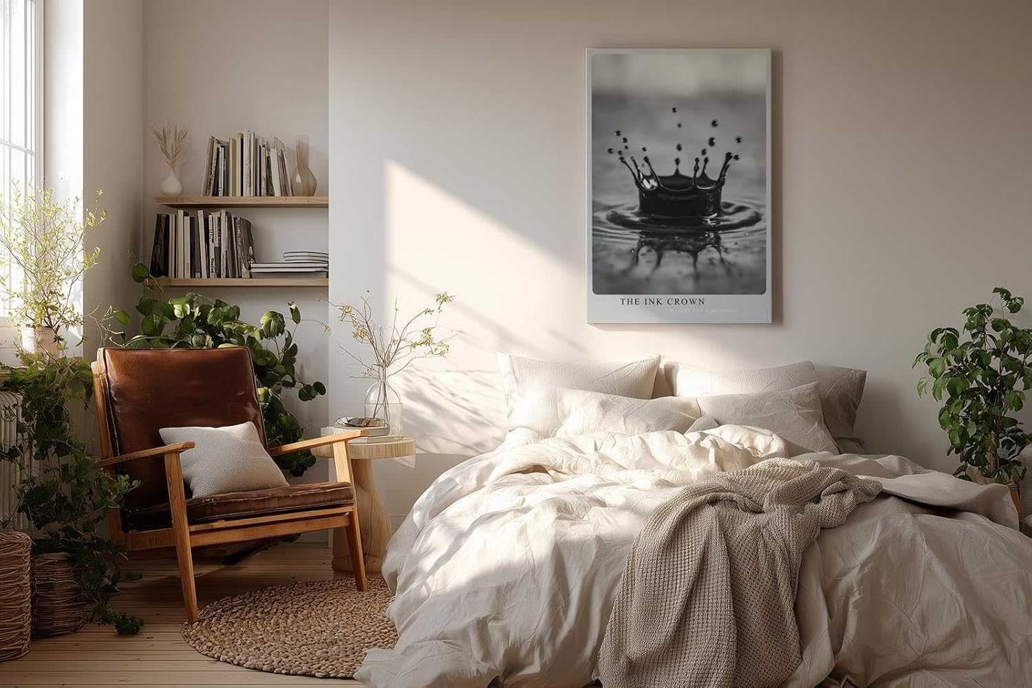 Paul Sinus Wandbild in 40x60cm The Ink Crown – Schwarz-Weiß-Aufnahme einer Wasserkrone im Moment des Aufpralls