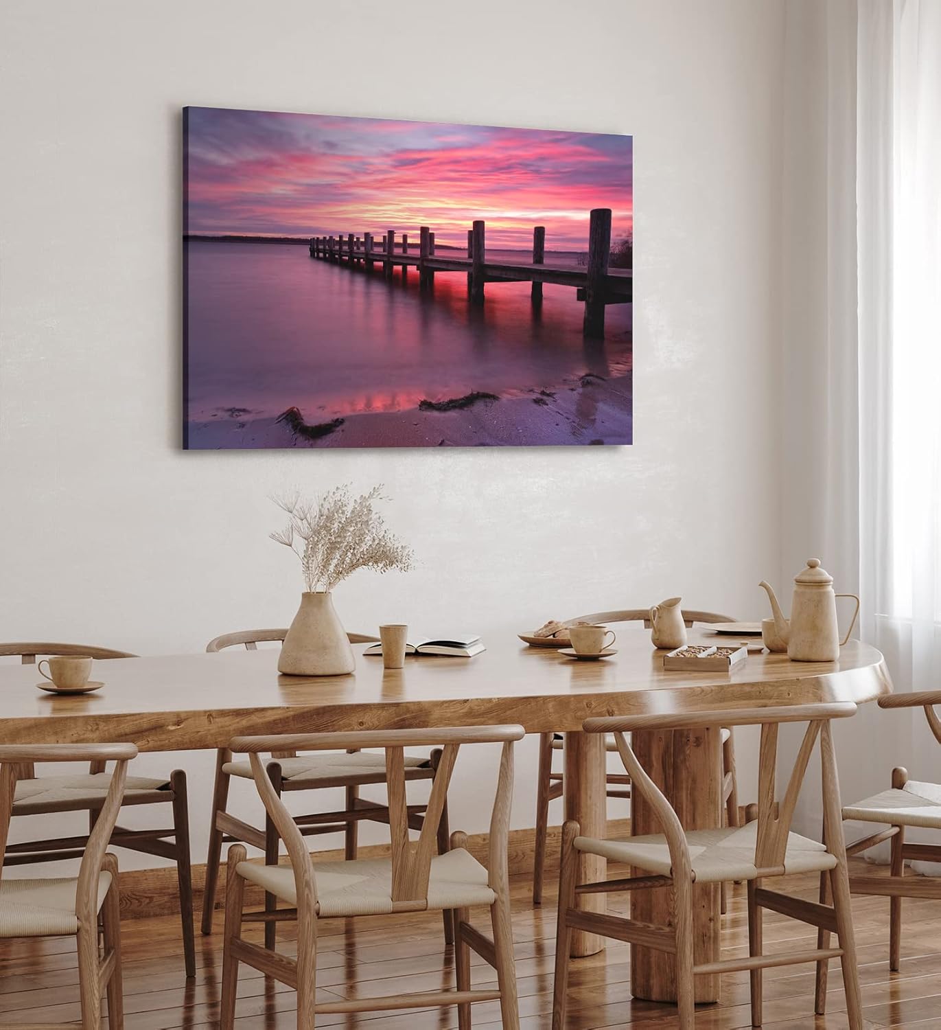 Paul Sinus Wandbild 120x80cm Meer Steg Sonnenuntergang Rot Himmel Abendröte