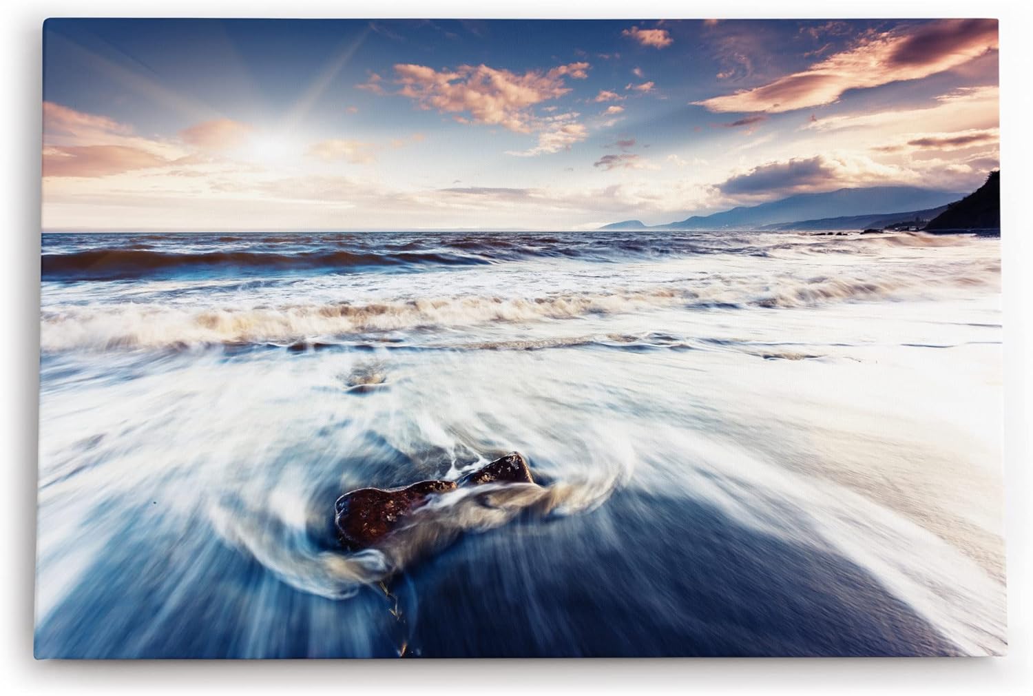 Paul Sinus Wandbild 120x80cm Meer Wellen Strand Himmel Natur Horizont Sonnenstrahl