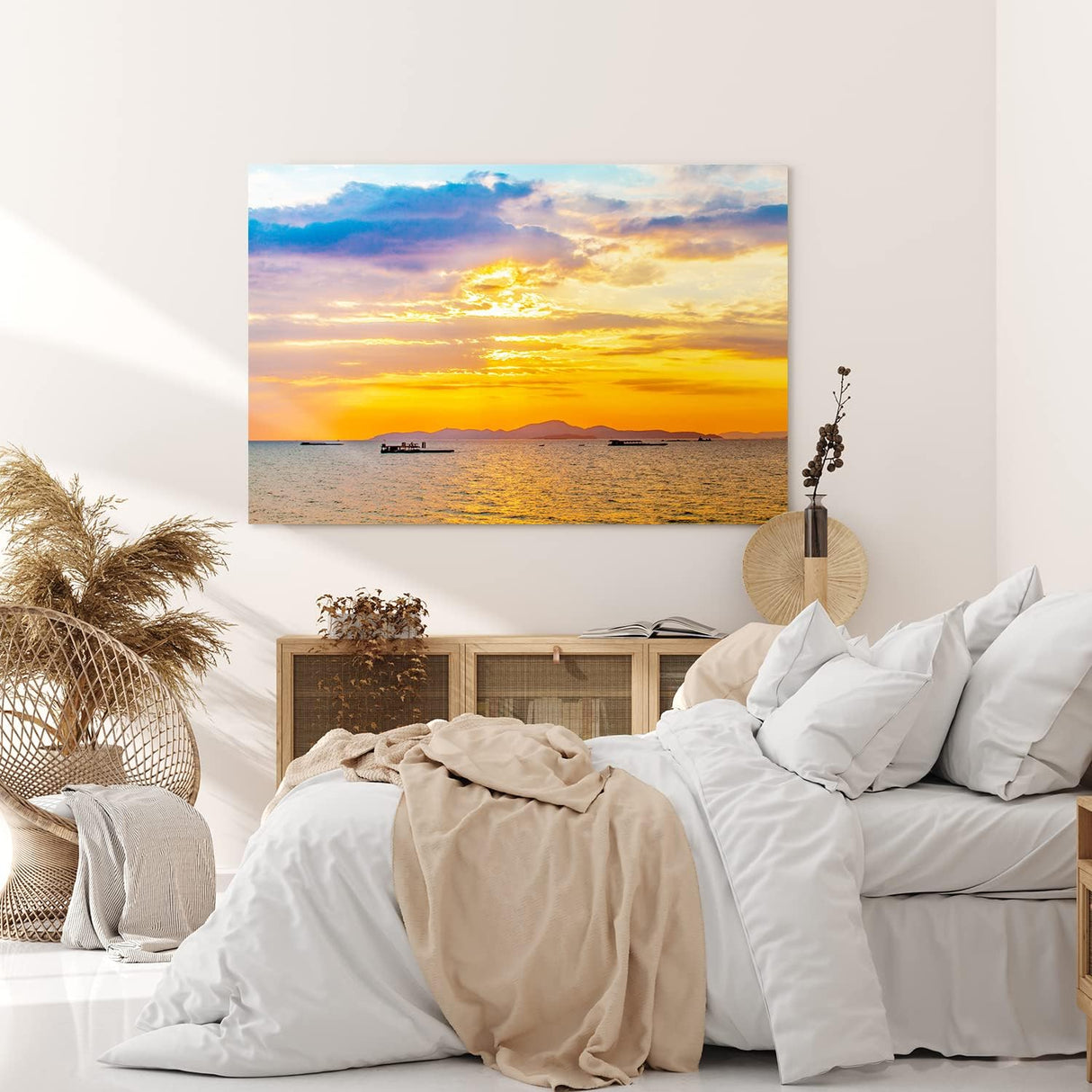 Paul Sinus Wandbild 120x80cm Thailand Meer roter Himmel Sonnenuntergang Schiffe