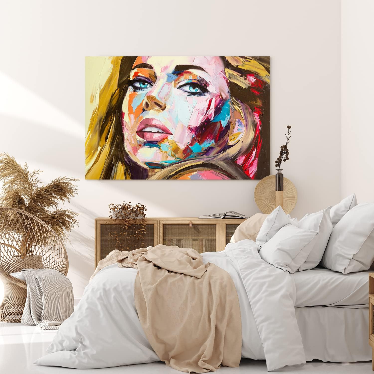 Wandbild 120x80cm Porträt einer jungen Frau Kunstvoll Farbenfroh Abstrakt