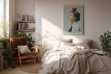 Paul Sinus Wandbild in 40x60cm Perfect Balance – Minimalistisches Porträt einer jungen Frau mit Apfel auf dem Kopf, seitliches Profil, moderne Bilder mit klaren Linien, stilvoll und symbolträchtig