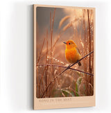 Paul Sinus Wandbild in 40x60cm Oranger Singvogel im Morgentau mit goldener Lichtstimmung
