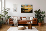 Sinus Art Wandbild 120x80cm Atemberaubender Sonnenuntergang über Küstenlinie mit weichem Farbverlauf
