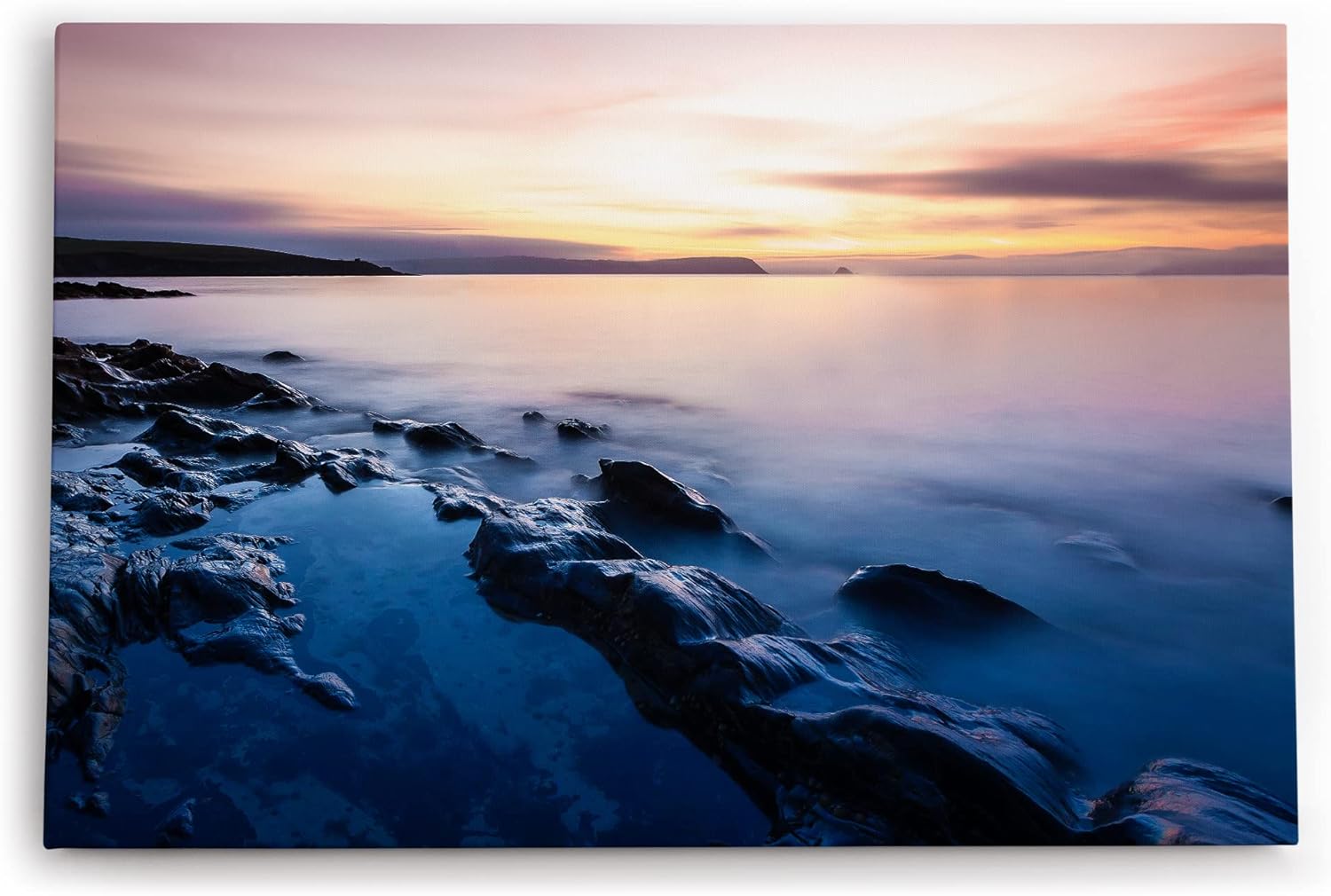 Paul Sinus Wandbild 120x80cm Meer Felsen Horizont Steine Fotokunst Kunstvoll Sonnenuntergang