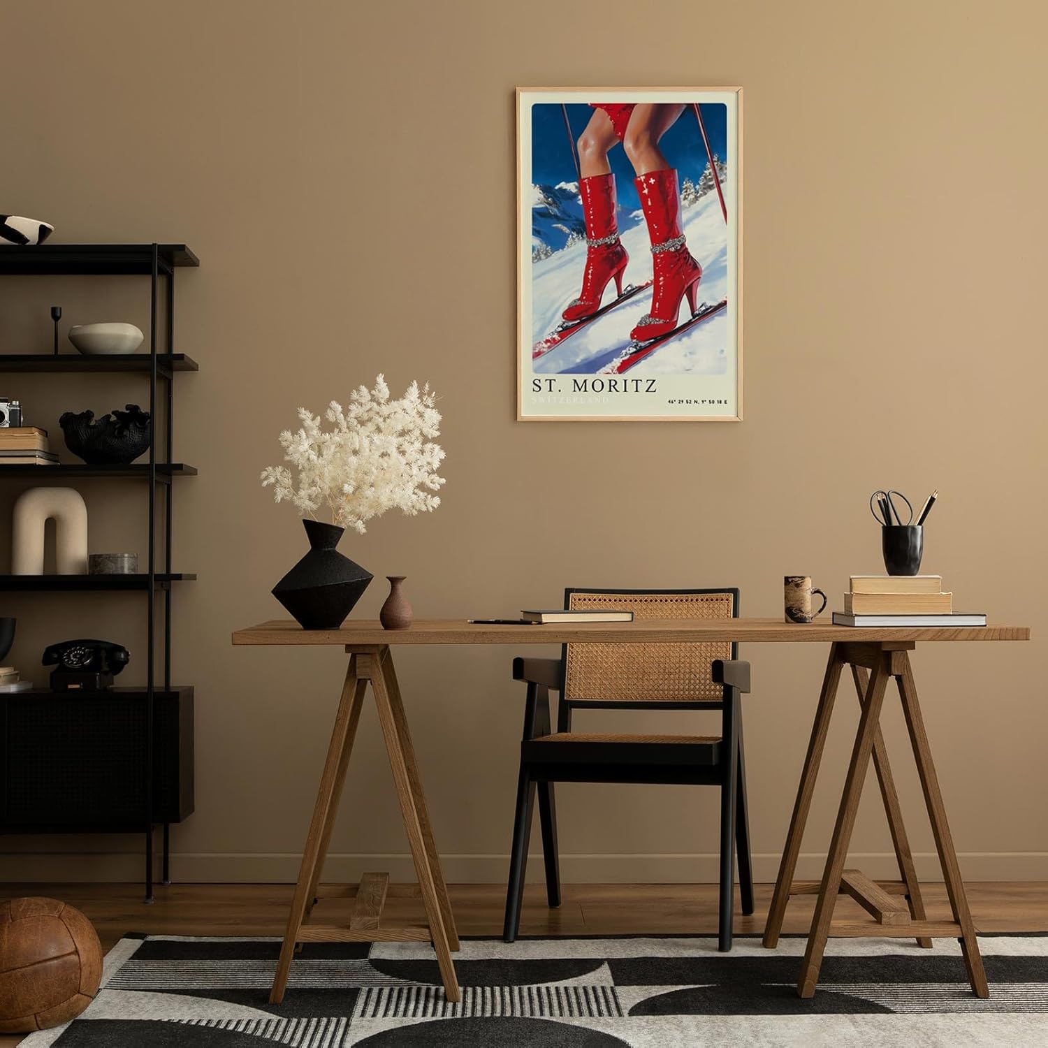Paul Sinus Leinwandbild 80x120cm Leinwandbild St. Moritz Glamour Skifahren Wintermode luxuriöse Eleganz extravagante Ästhetik stilvolle Kunst alpine Fashion