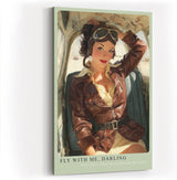 Paul Sinus Wandbild in 40x60cm Fly With Me, Darling – Pin-up-Pilotin im Cockpit mit Lederjacke und Fliegerbrille