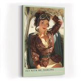 Paul Sinus Wandbild in 40x60cm Fly With Me, Darling – Pin-up-Pilotin im Cockpit mit Lederjacke und Fliegerbrille