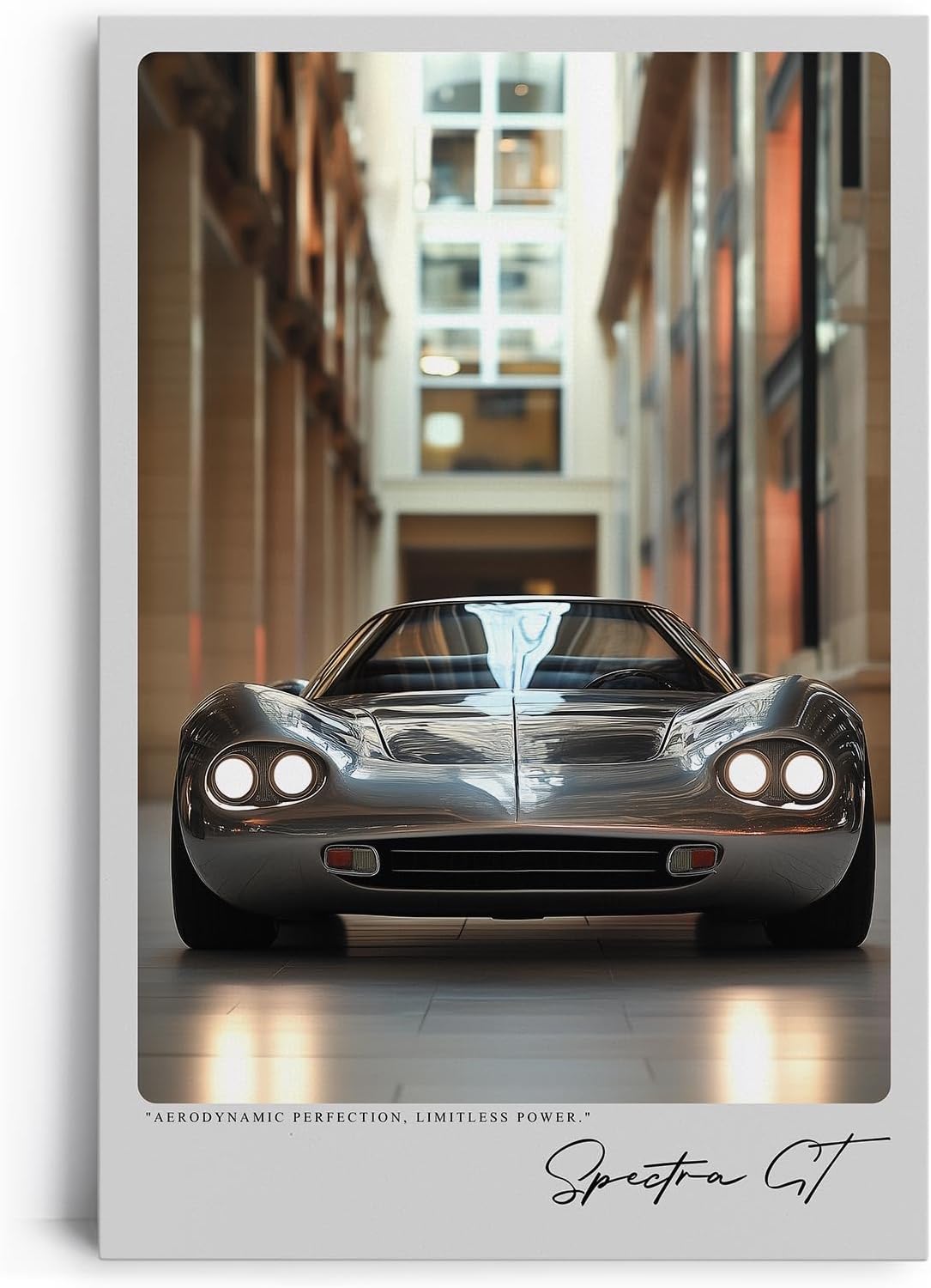 Paul Sinus Leinwandbild 40x60cm Spectra GT Leinwandbild futuristischer Sportwagen in moderner Architektur perfekte Symbiose von Leistung und Design