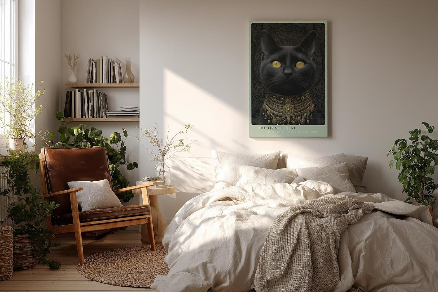 Paul Sinus Wandbild in 40x60cm The Oracle Cat mit schwarzer Katze und goldenen Augen vor ornamentalem Hintergrund für edle Wandgestaltung