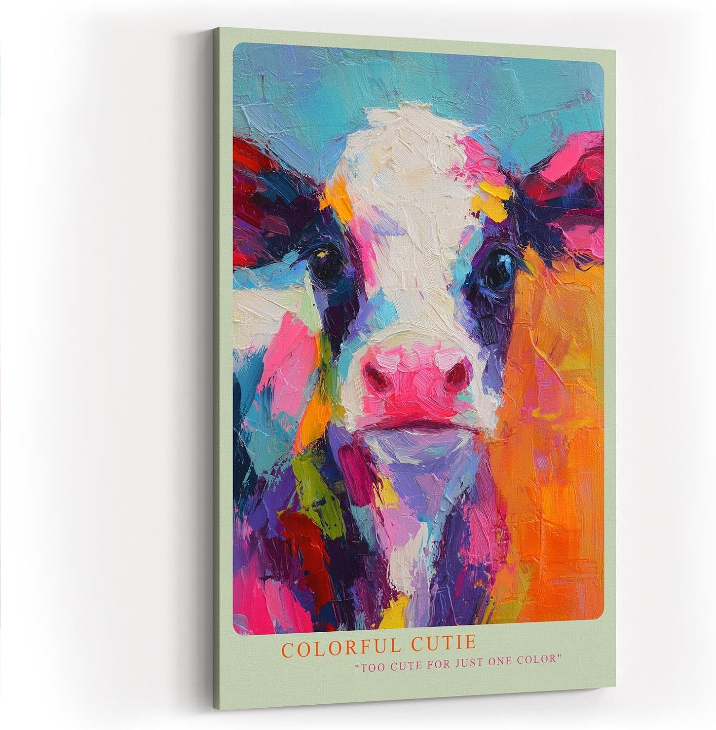 Paul Sinus Wandbild in 80x120cm Colorful Cutie – Buntes Kuh-Porträt im modernen Acrylstil, farbenfrohe Kunst für ein lebendiges Ambiente