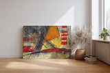 Sinus Art Wandbild 120x80cm Grafische Formen und Linien in Rot, Gelb und Schwarz auf strukturreichem Untergrund