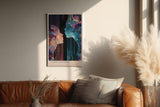 Paul Sinus Wandbild in 40x60cm Cosmic Whispers – zwei Silhouetten im Dialog aus farbenreichen, kosmischen Mustern, moderne Kunst mit Tiefe
