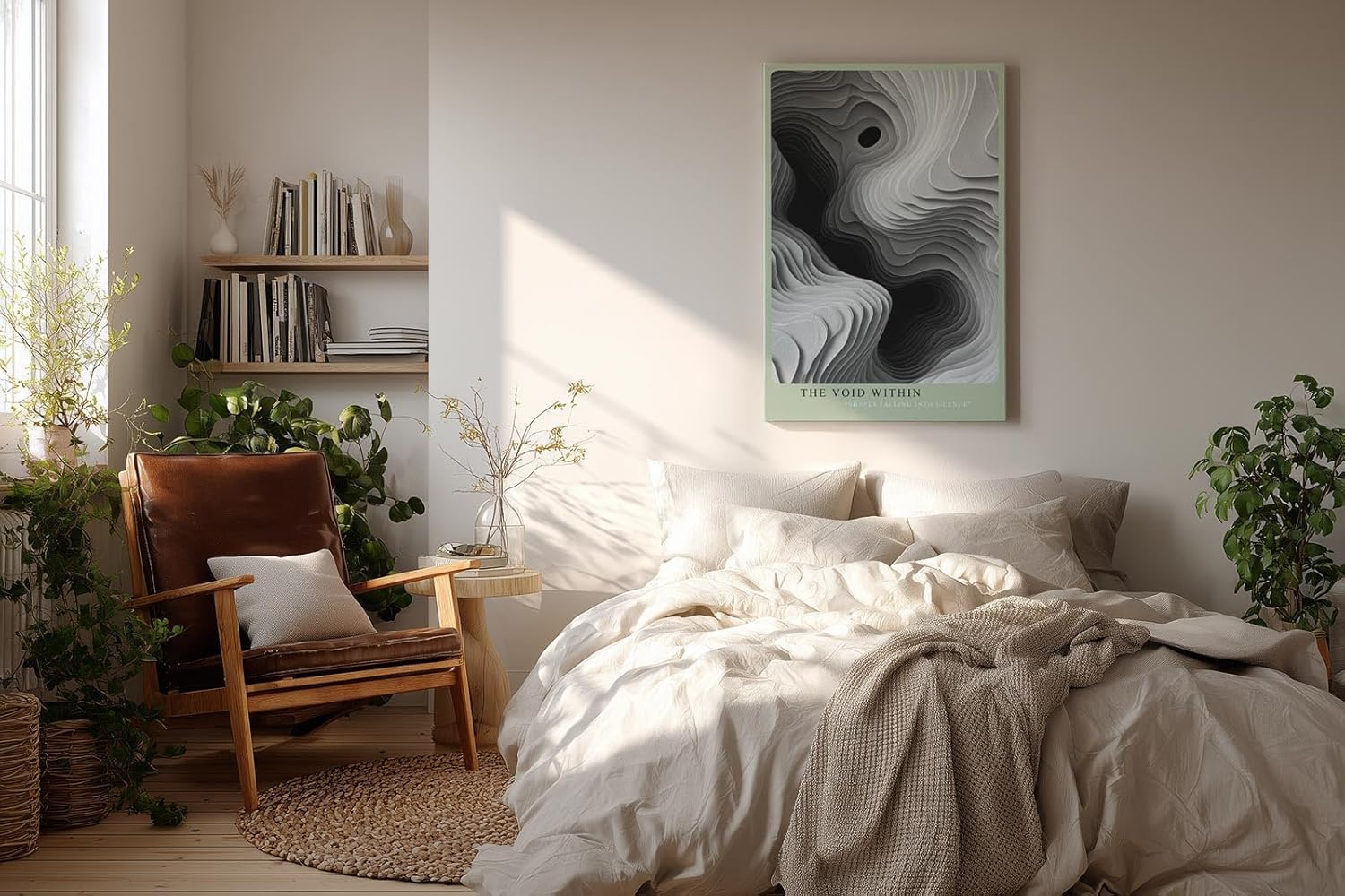Paul Sinus Wandbild in 40x60cm The Void Within – Schwarz-weiße Topografie mit organischen Schichtungen und geheimnisvollem Tiefeneffekt