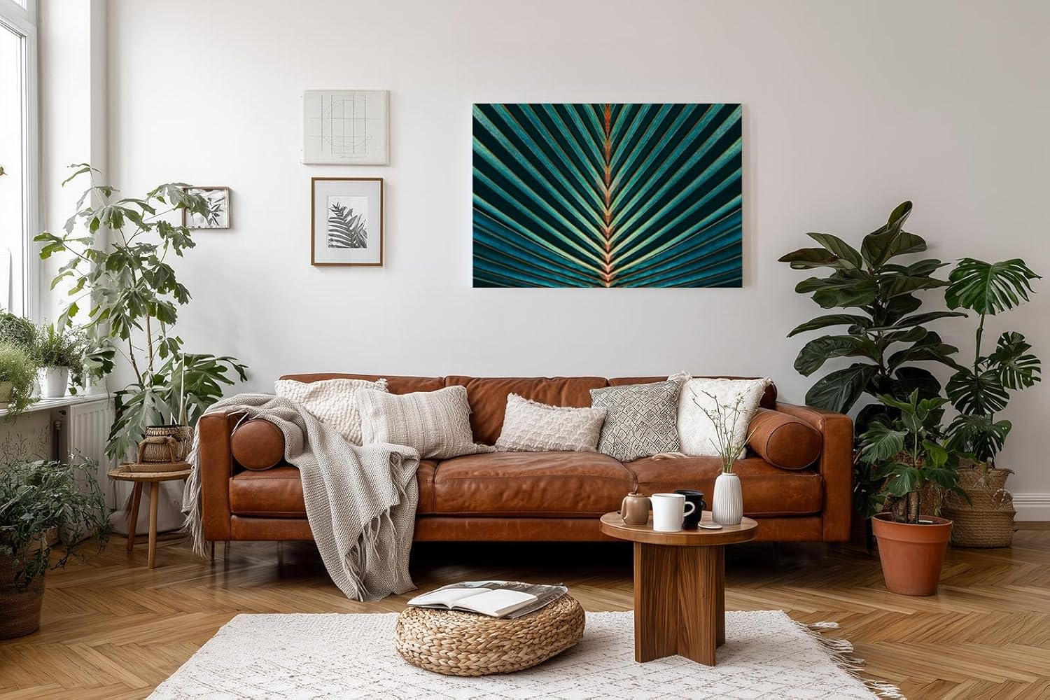 Sinus Art Wandbild 120x80cm Grafisches Palmenblatt mit symmetrischer Form – faszinierender Blickfang