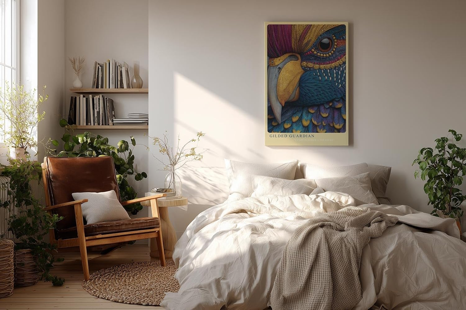 Paul Sinus Wandbild in 40x60cm Gilded Guardian Detailreiches Vogelportrait mit goldenen Akzenten