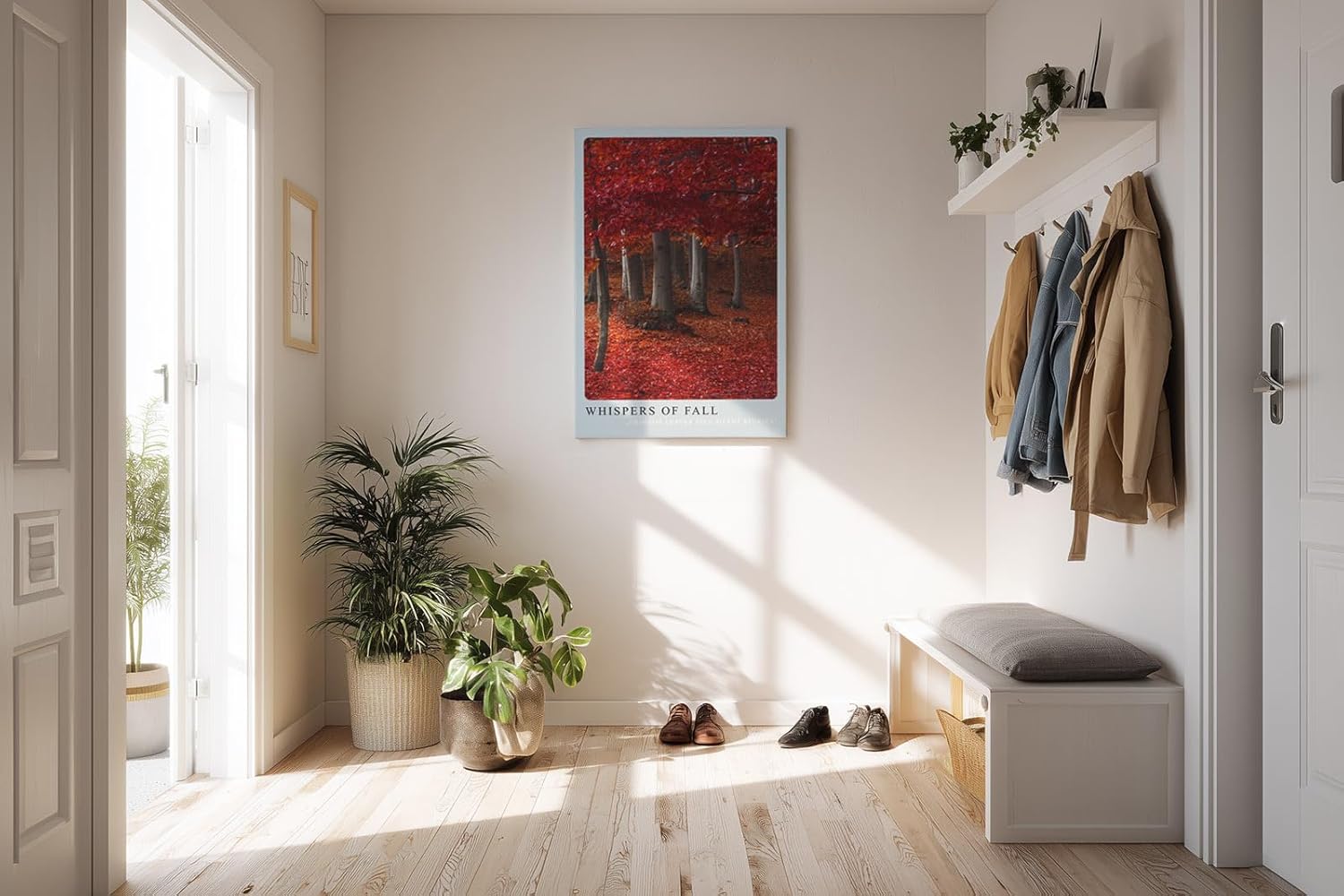 Paul Sinus Kunstdruck 40x60cm Whispers of Fall mit rotem Herbstwald und Laubteppich