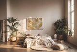 Sinus Art Wandbild 120x80cm Goldfarbene geometrische Formen und Linien auf hellem Hintergrund