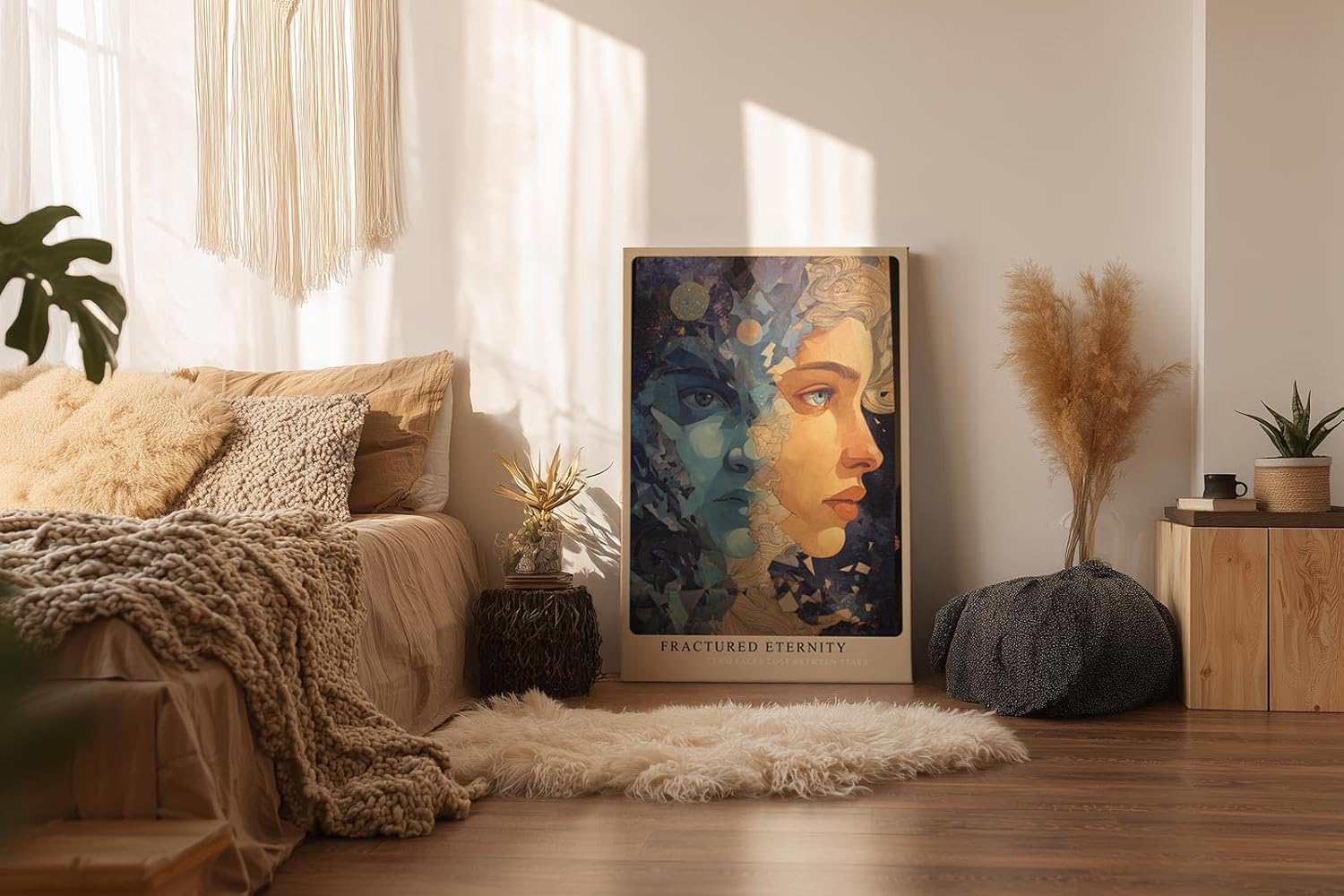 Paul Sinus Wandbild in 40x60cm Fractured Eternity abstraktes Porträt zweier Gesichter in Blauund Hauttönen mit kosmischen Elementen