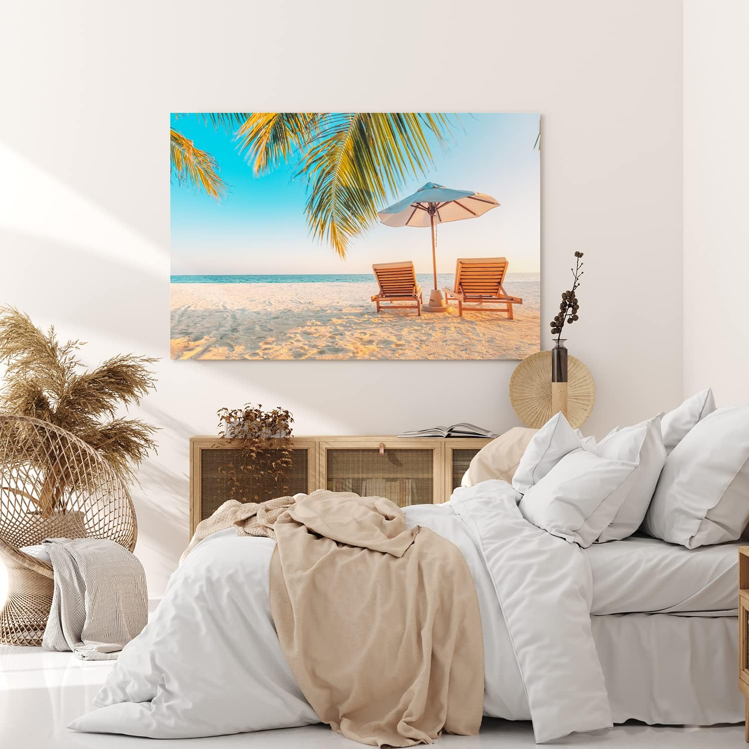 Wandbild 120x80cm Sommer Strand Traumstrand Palme Liegen Urlaub