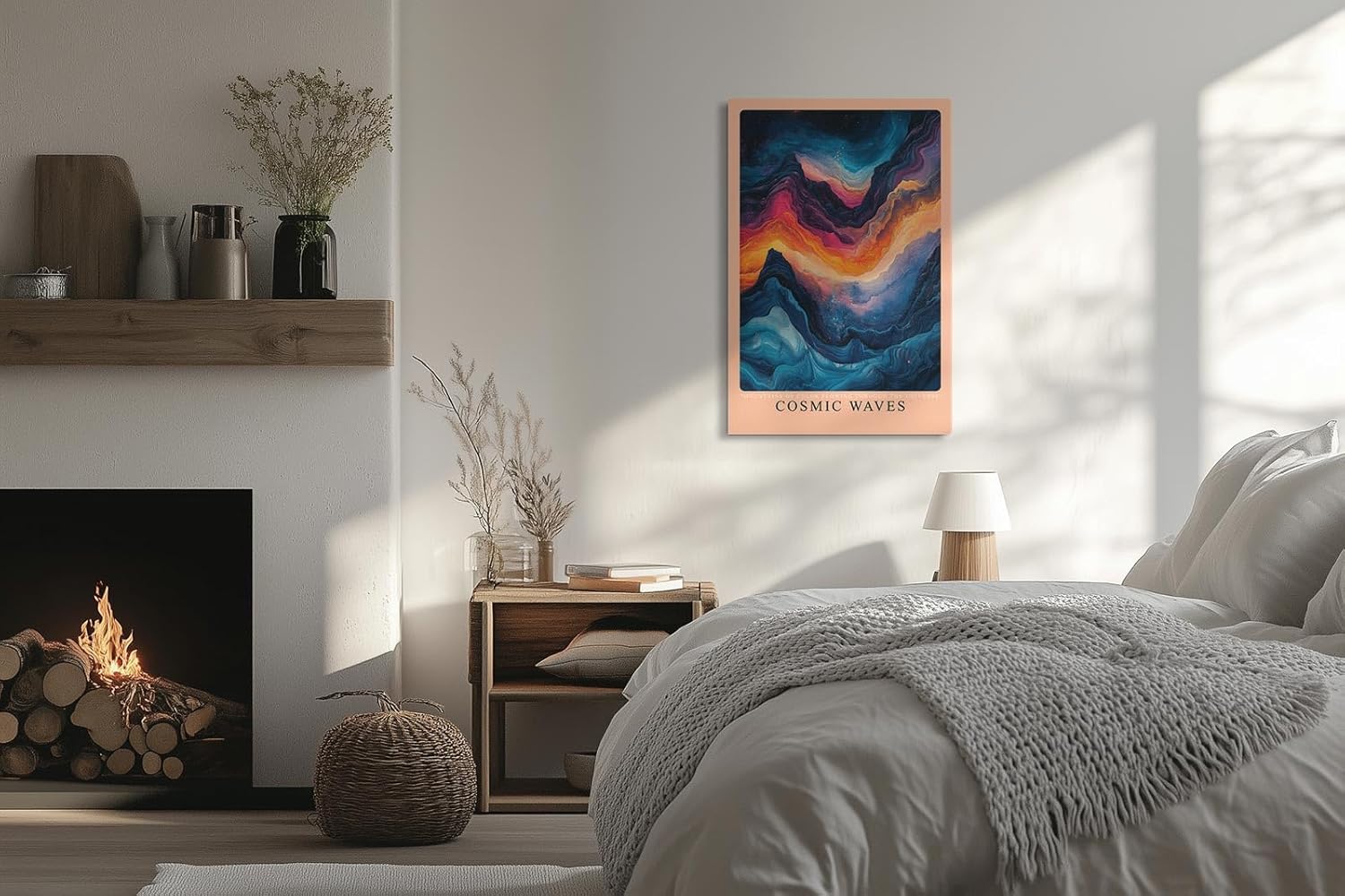 Paul Sinus Leinwandbild 80x120cm kosmische Farbexplosion mit fließenden Wellenformen, abstrakte Wandkunst mit tiefen Blautönen