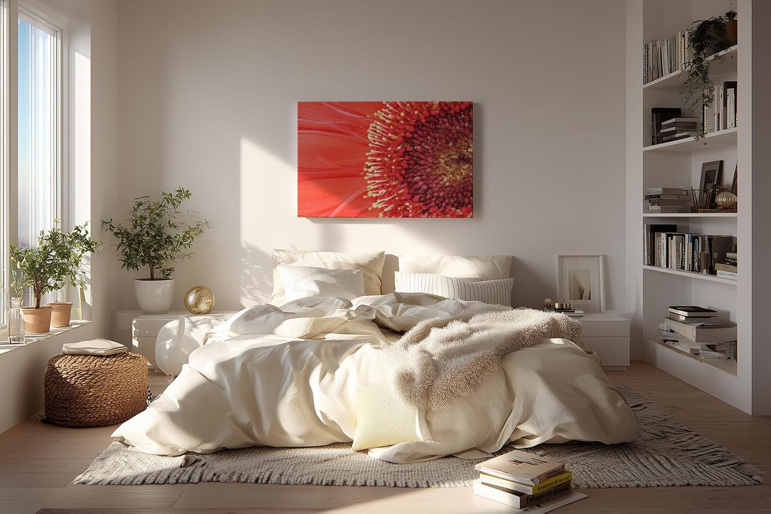 Sinus Art Wandbild 120x80cm Atemberaubende Nahaufnahme einer roten Blüte mit faszinierender Textur und Tiefe