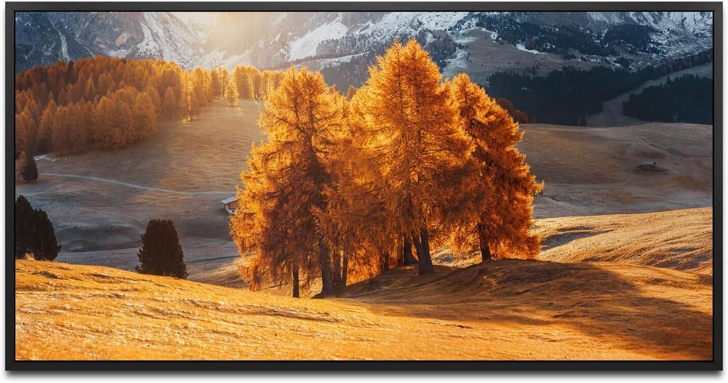 Hütte auf einem Hügel ca. 130x70cm Wandbild inklusive Schattenfugenrahmen schwarz - Panorama Leinwand Bild XXL Format Wandbilder Wohnzimmer Wohnung Deko Kunstdrucke