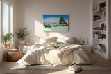 Sinus Art Wandbild 120x80cm Farbintensive Szene mit traditionellen Booten vor tropischer Felskulisse