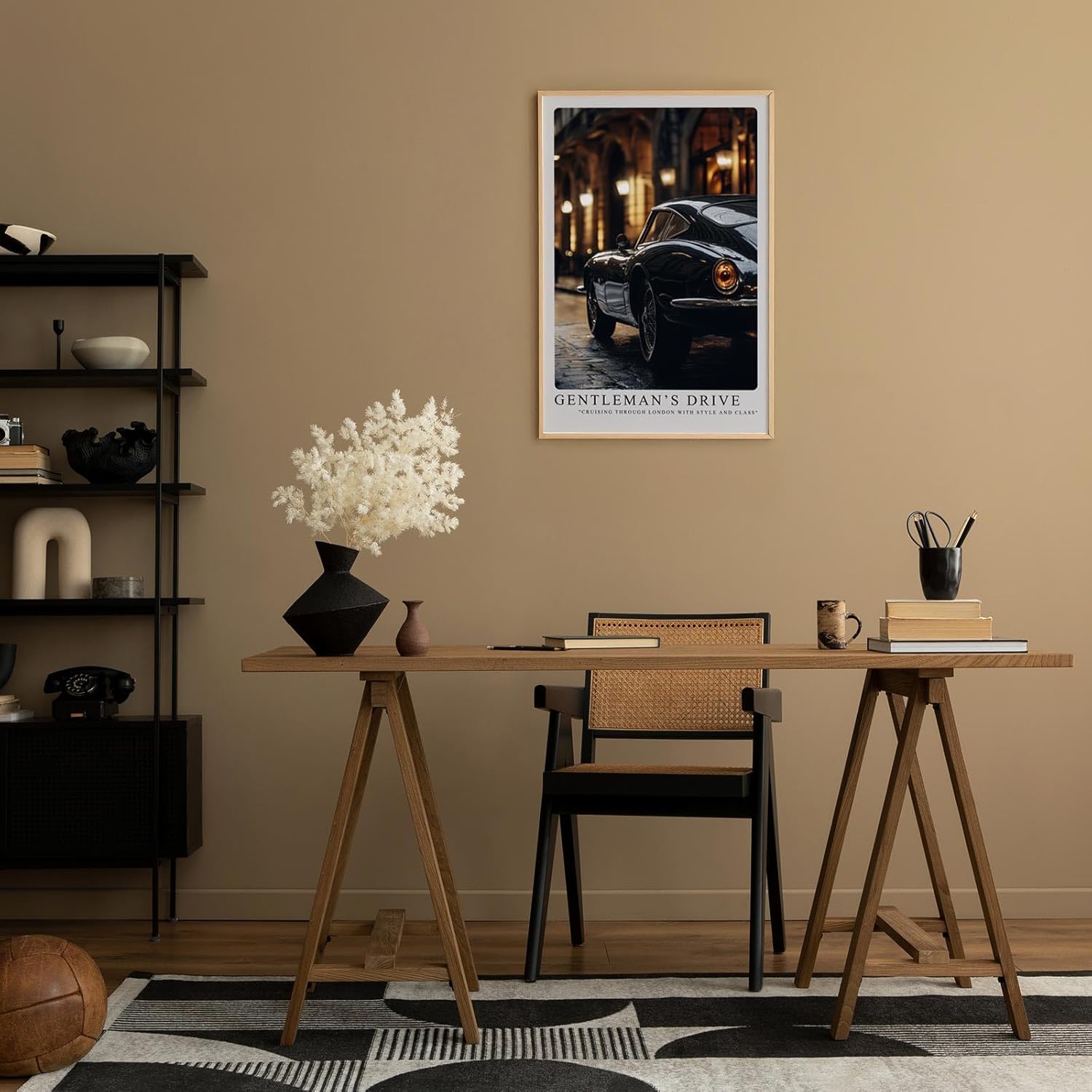 Paul Sinus Leinwandbild 60x90cm Gentleman’s Drive Klassischer Sportwagen Londoner Nacht Eleganz und Stil Zeitlose Automobilkunst Hochwertige Wandkunst