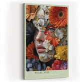 Paul Sinus Wandbild in 40x60cm Petal Veil mit Frauenportrait hinter floraler Komposition in kräftigen Farben für elegante Wandgestaltung