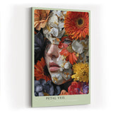 Paul Sinus Wandbild in 40x60cm Petal Veil mit Frauenportrait hinter floraler Komposition in kräftigen Farben für elegante Wandgestaltung
