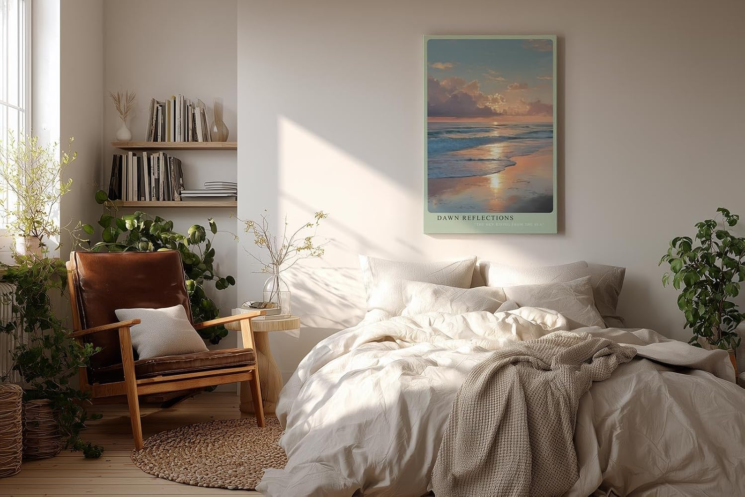 Paul Sinus Wandbild in 40x60cm Morgenstimmung am Meer mit sanften Wellen und goldenen Lichtreflexen im Wasser
