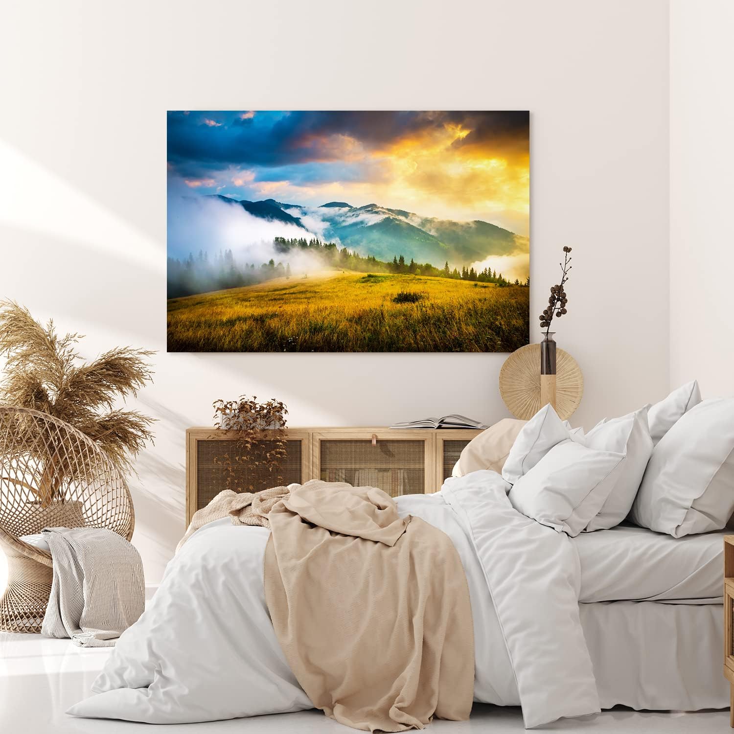 Paul Sinus Wandbild 120x80cm Alpen Nebel Berge Wolken Landschaft Wiese
