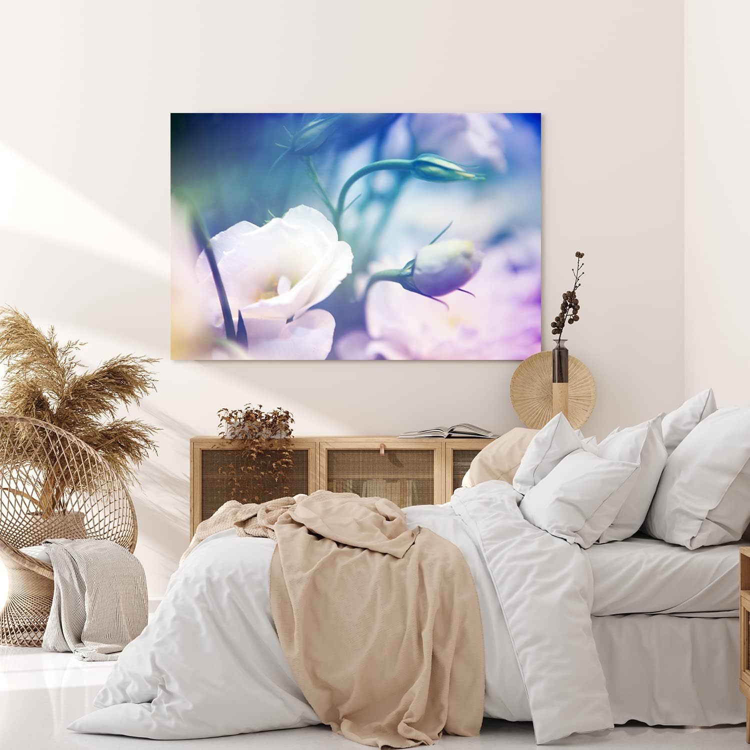 Paul Sinus Wandbild 120x80cm Weiß Blüte Blume Frühling Blau Kunstvoll