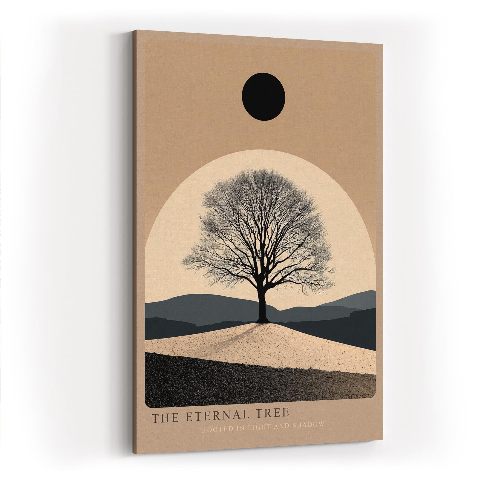 Paul Sinus Wandbild in 40x60cm Baum im Lichtkreis mit schwarzer Sonne über minimalistischer Landschaft