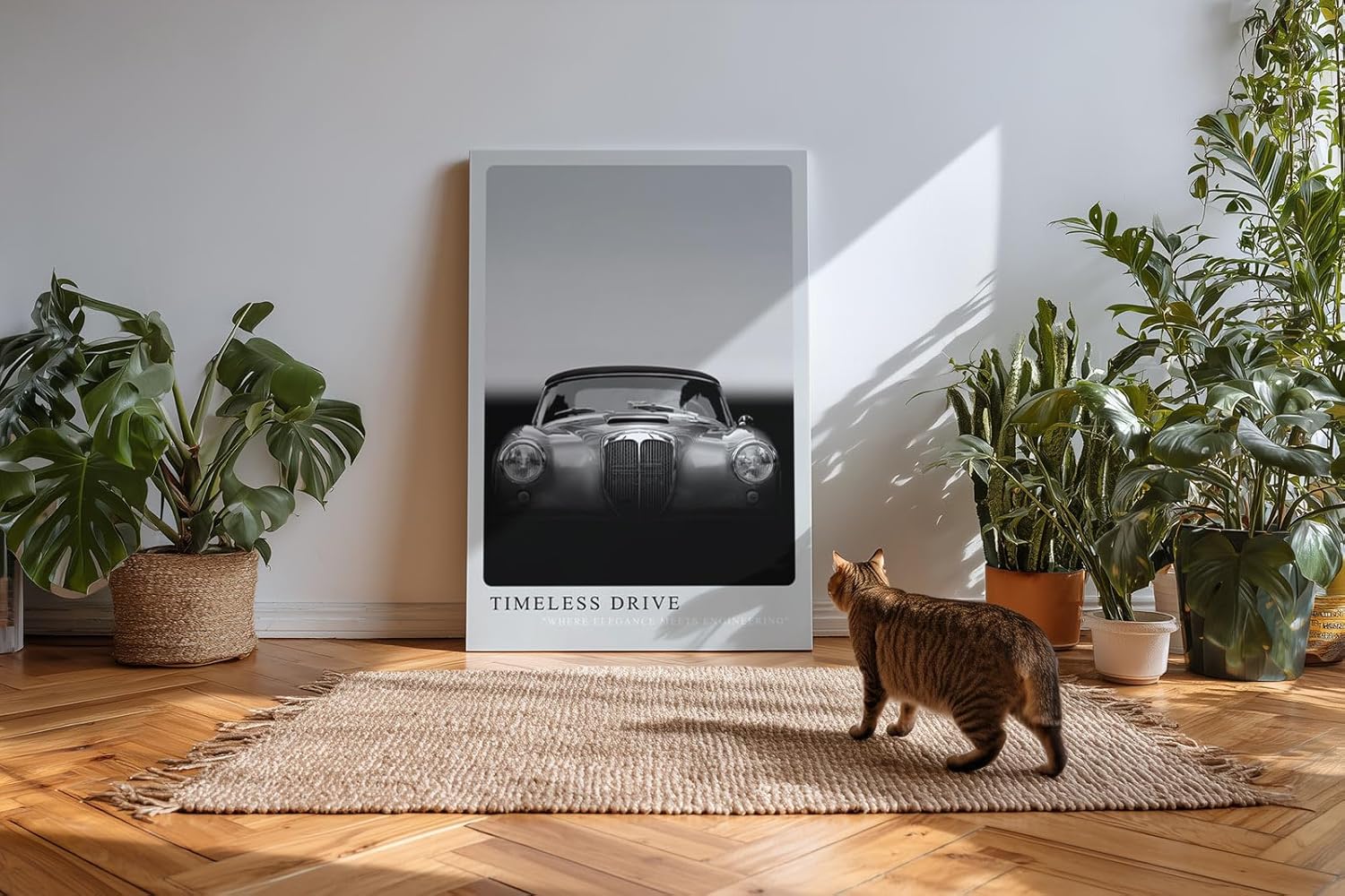 Paul Sinus Kunstdruck 40x60cm Timeless Drive mit klassischem Oldtimer in Schwarzweiß