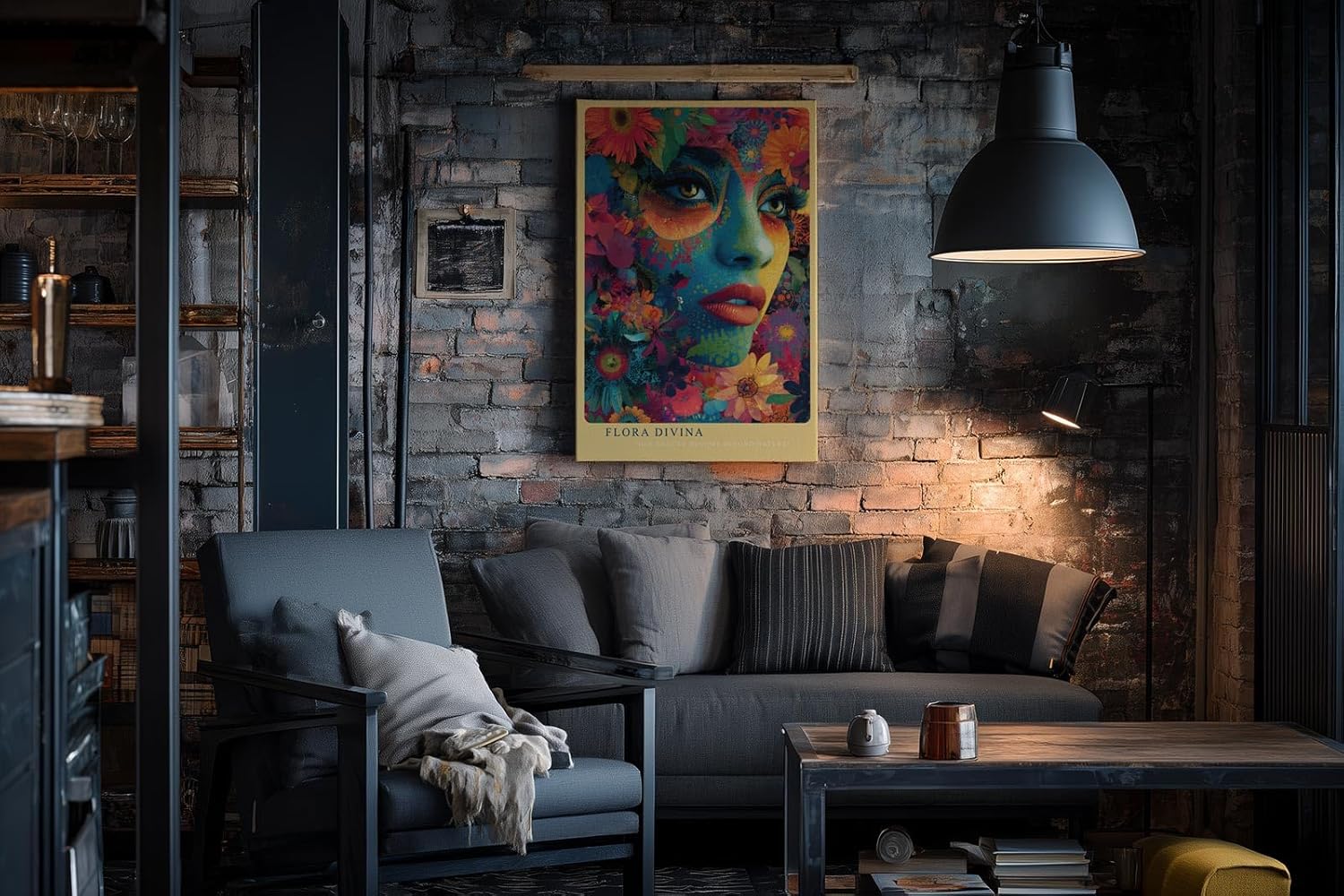Paul Sinus Wandbild in 40x60cm Flora Divina Mystisches Frauenporträt in leuchtenden Farben mit üppigen Blütenelementen für luxuriöse Raumgestaltung