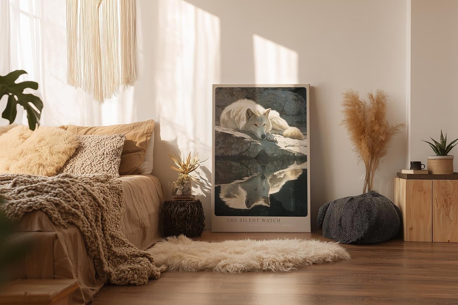 Paul Sinus Wandbild in 40x60cm Wolf am Wasser – realistisches Tiermotiv mit ruhiger Spiegelung in natürlicher Umgebung