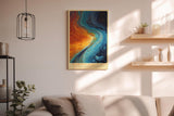 Paul Sinus Wandbild in 40x60cm Cosmic Collision in intensiven Blauund Orangetönen mit dynamischem Farbverlauf für moderne Raumgestaltung