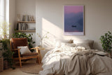 Paul Sinus Wandbild in 40x60cm Einsamer Ruderer bei Sonnenuntergang zwischen Bergketten in sanften Lilatönen